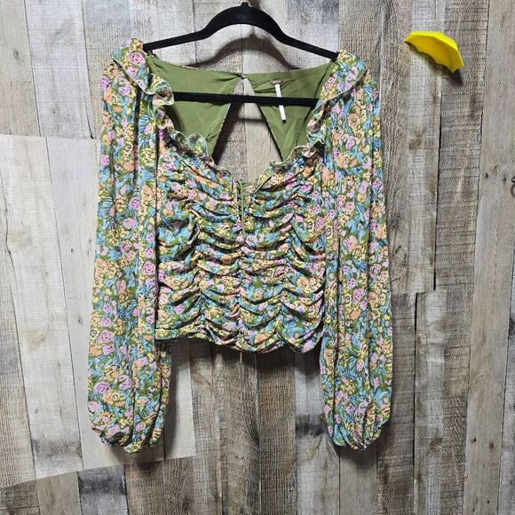 Free People FP Mable Floral Ruched Crop Top - Picture 2 of 7